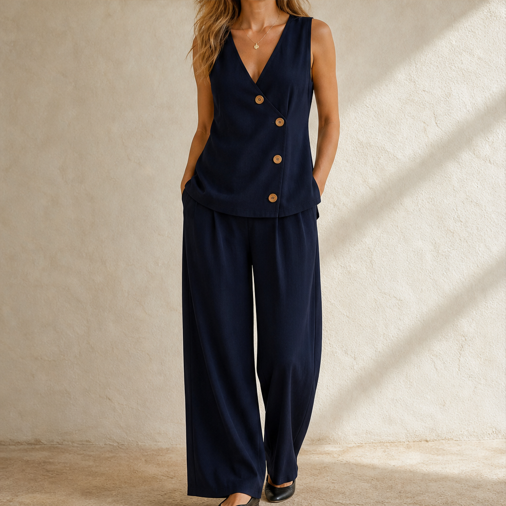 Vienelle – Gilet Smanicato e Pantaloni Completo Due Pezzi Navy