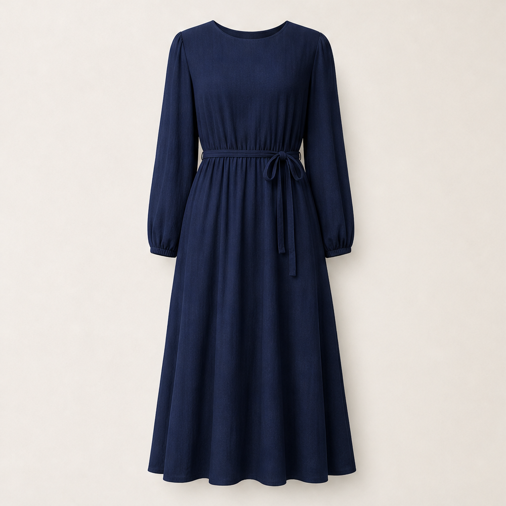 Vellamira – Abito Midi in Lino con Cintura Navy