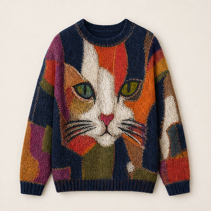 Chaya – Maglione Patchwork Ricamato Faccia di Gatto Navy