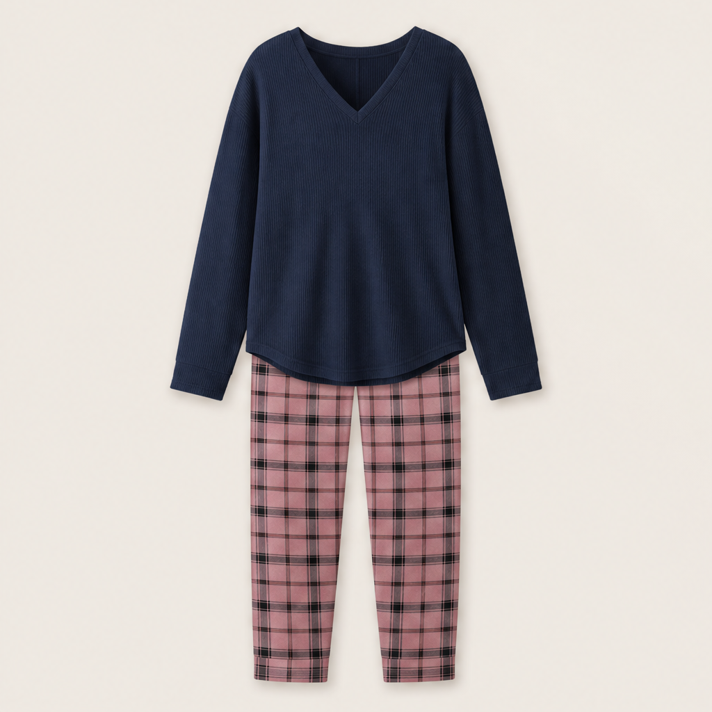 Velanoa – Completo Due Pezzi Maglia e Leggings Scozzesi Navy