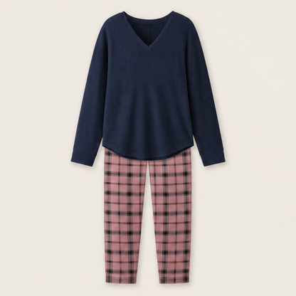 Velanoa – Completo Due Pezzi Maglia e Leggings Scozzesi Navy