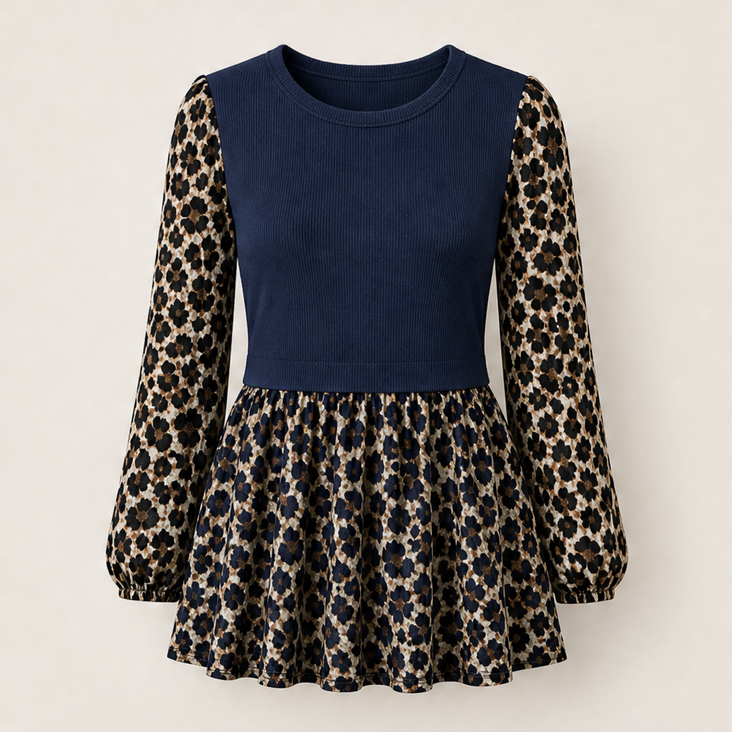 Velmara – Top Tunica a Contrasto Leopardato Navy