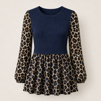 Velmara – Top Tunica a Contrasto Leopardato Navy