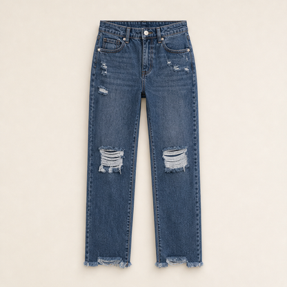 Vellara – Jeans Dritti Vita Alta Strappati Dark Blue