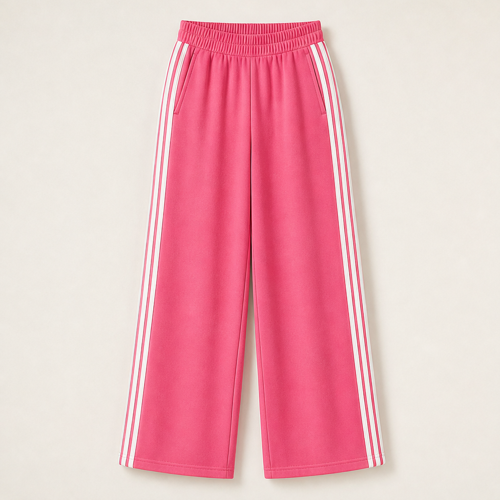 Varenzo – Pantaloni Sportivi a Gamba Larga con Righe Pink