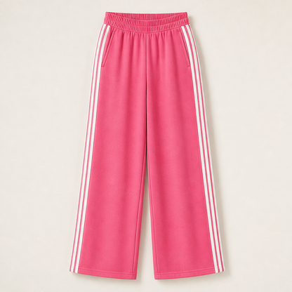 Varenzo – Pantaloni Sportivi a Gamba Larga con Righe Pink