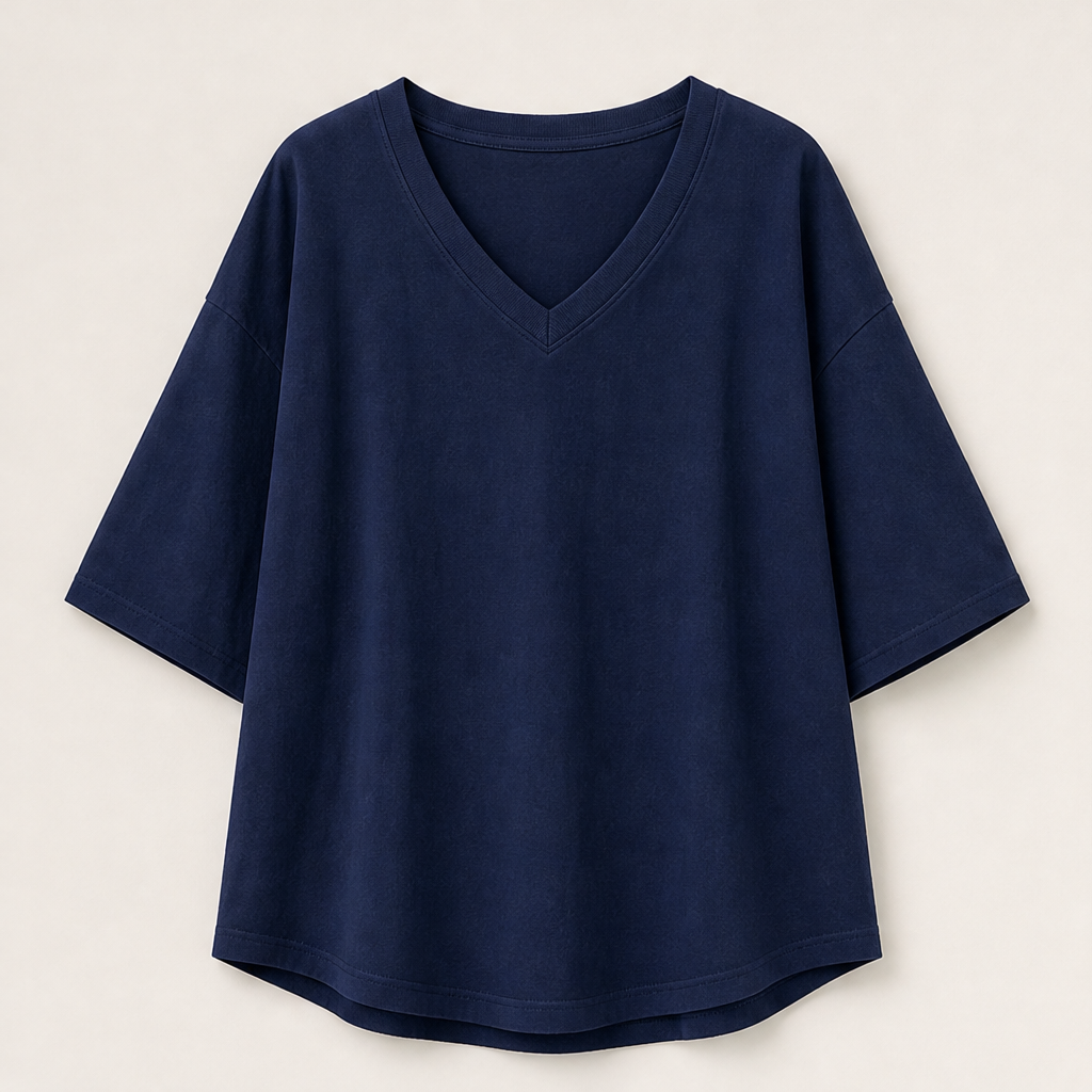 Maverla – Tunica Oversize Scollo a V in Cotone Navy
