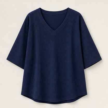 Maverla – Tunica Oversize Scollo a V in Cotone Navy