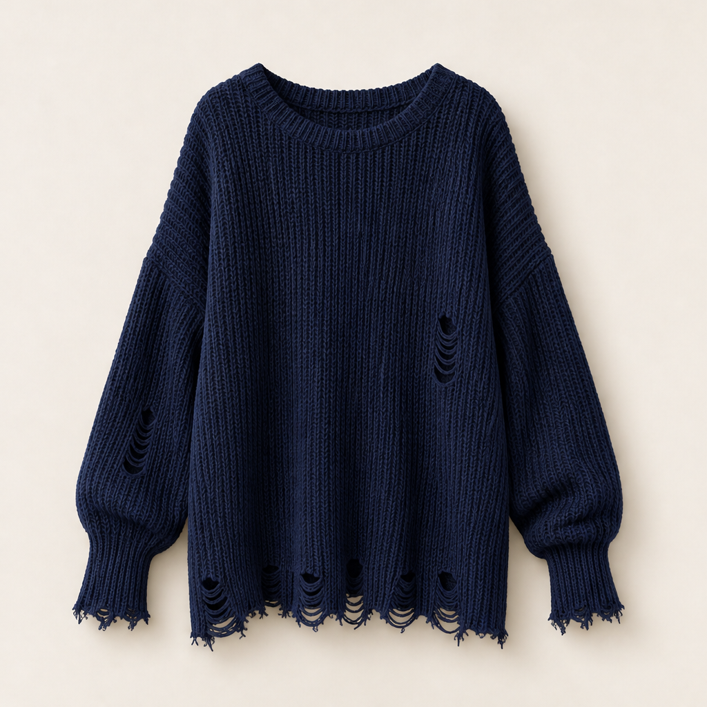 Vellara – Maglione Oversize Traforato Effetto Strappato Navy