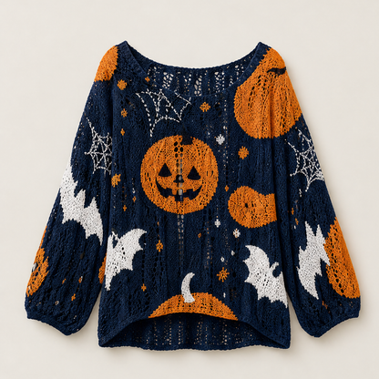 Zuccara – Top in Crochet Zucca e Pipistrello Spalle Scoperte Navy