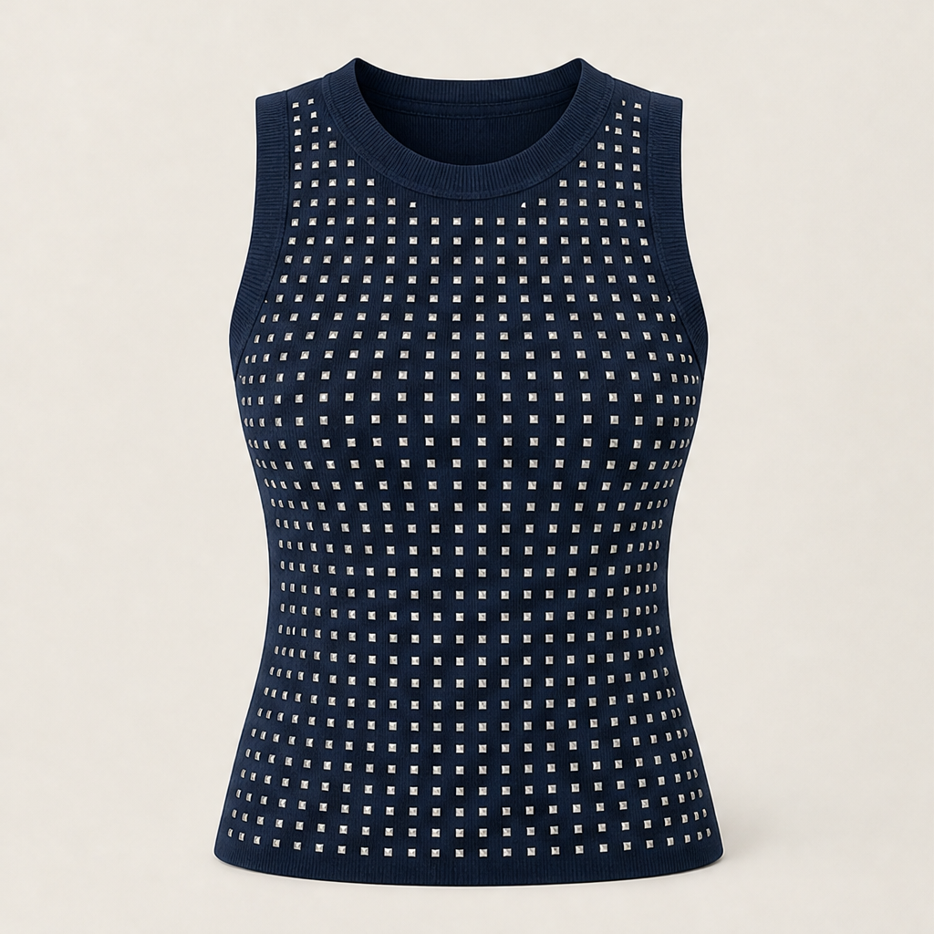 Lucenza – Canotta Aderente Strass Glitter Navy