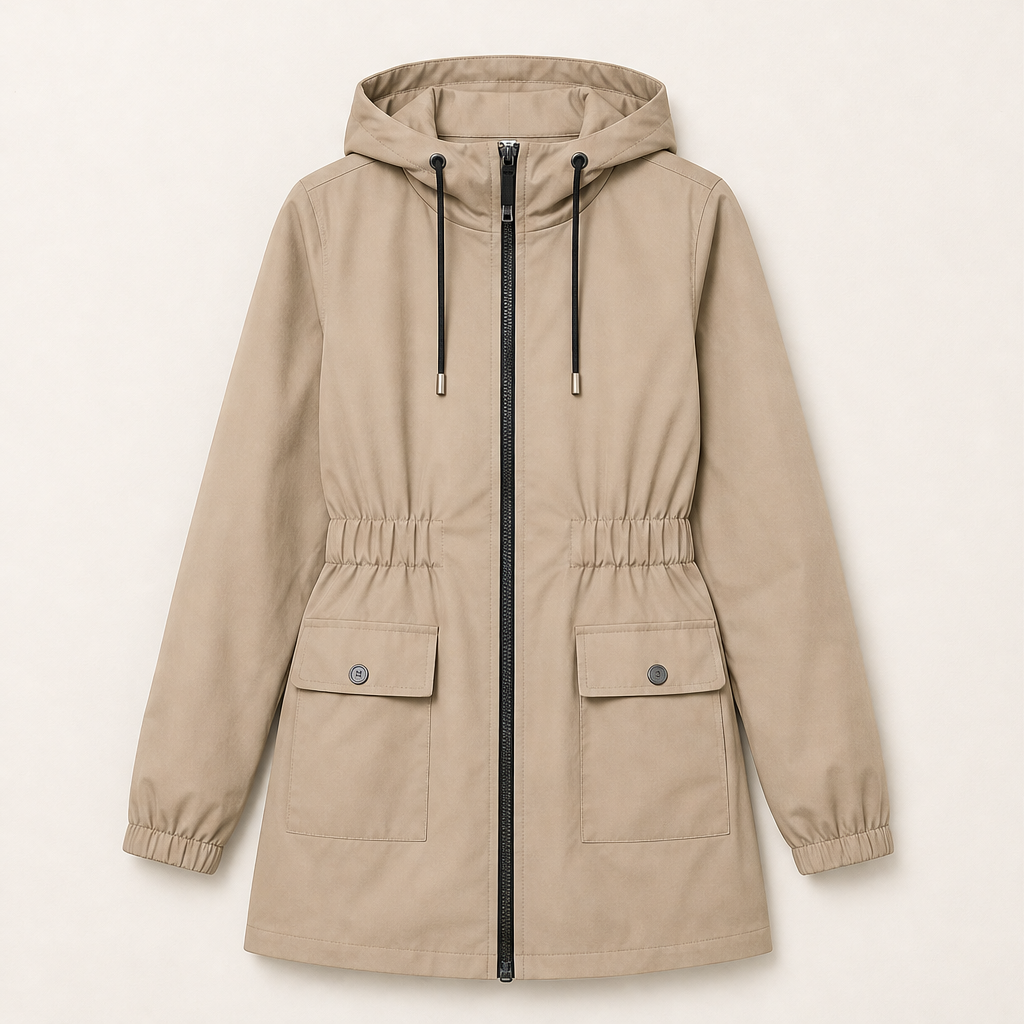 Pioverra – Giacca Impermeabile con Cappuccio Beige