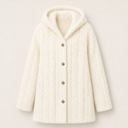 Morenza – Giacca con Cappuccio Trapuntata Effetto Peluche Ivory