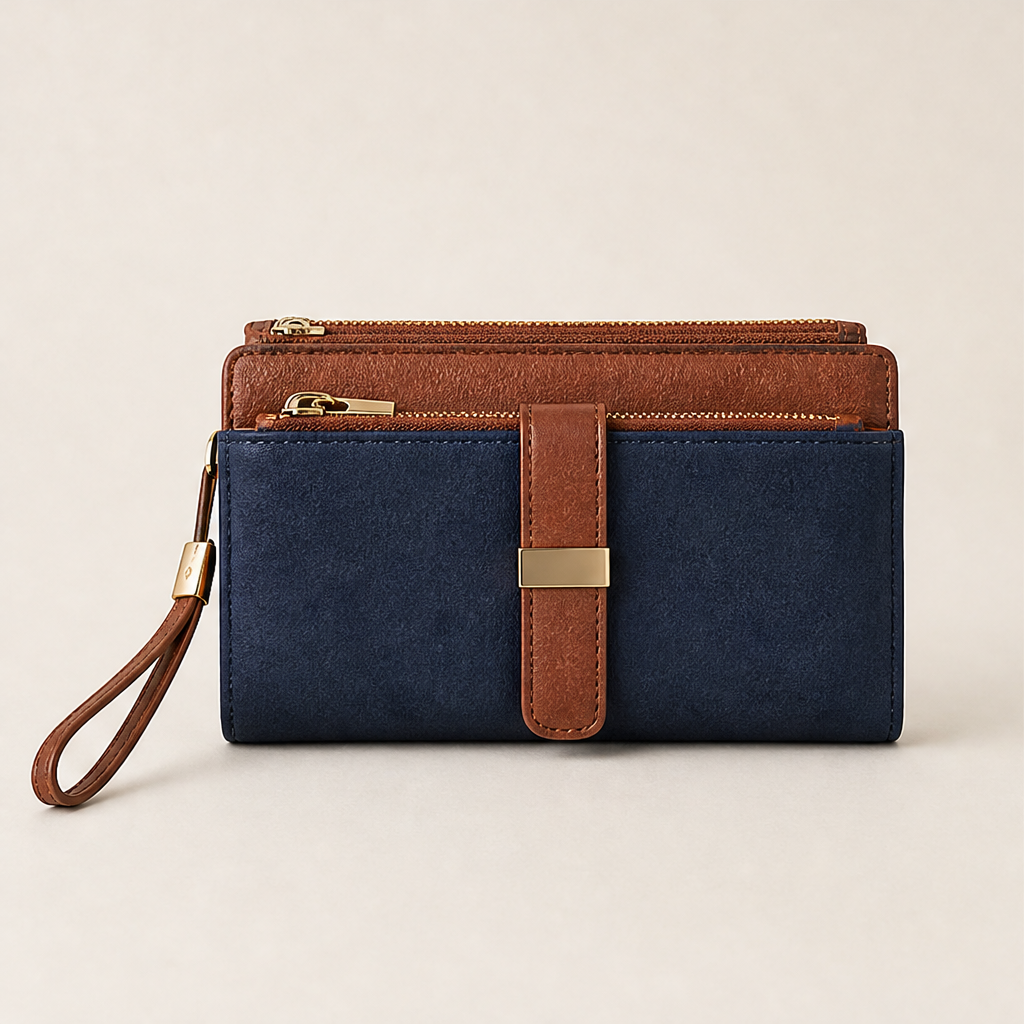 Valenna – Portafoglio Lungo in Pelle con Blocco RFID Navy
