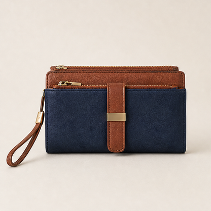 Valenna – Portafoglio Lungo in Pelle con Blocco RFID Navy