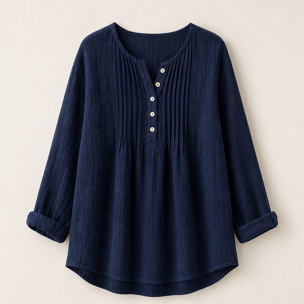 Moravia – Camicetta Plissé Collo Henley Navy