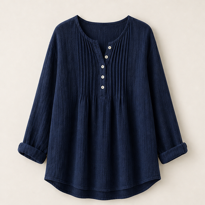 Moravia – Camicetta Plissé Collo Henley Navy