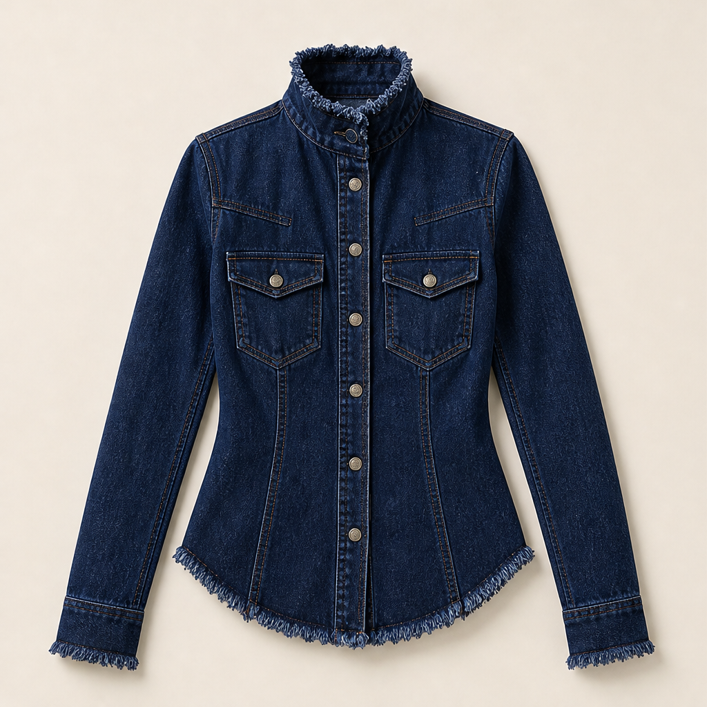 Verlana – Camicia in Denim Aderente con Colletto Rialzato Dark Wash