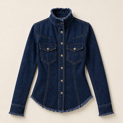 Verlana – Camicia in Denim Aderente con Colletto Rialzato Dark Wash