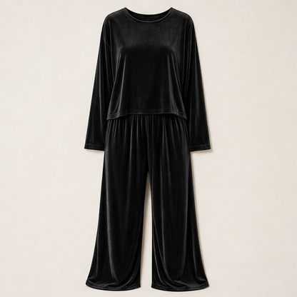 Velmora – Completo Top in Velluto e Pantaloni Palazzo Black