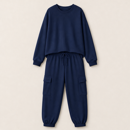 Norellia – Girocollo e Pantaloni Cargo, Completo Casual Navy