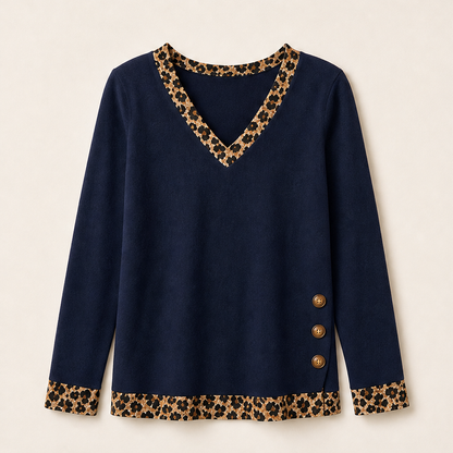 Velmora – Top in Maglia con Bordi Leopardati Navy