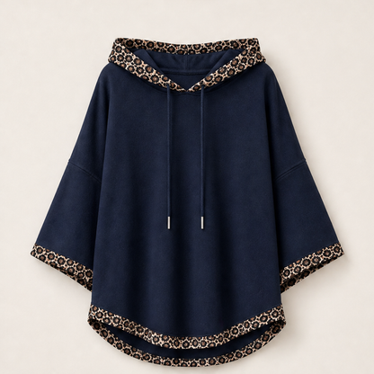 Velmara – Felpa Oversize con Cappuccio e Bordo Leopardato Navy