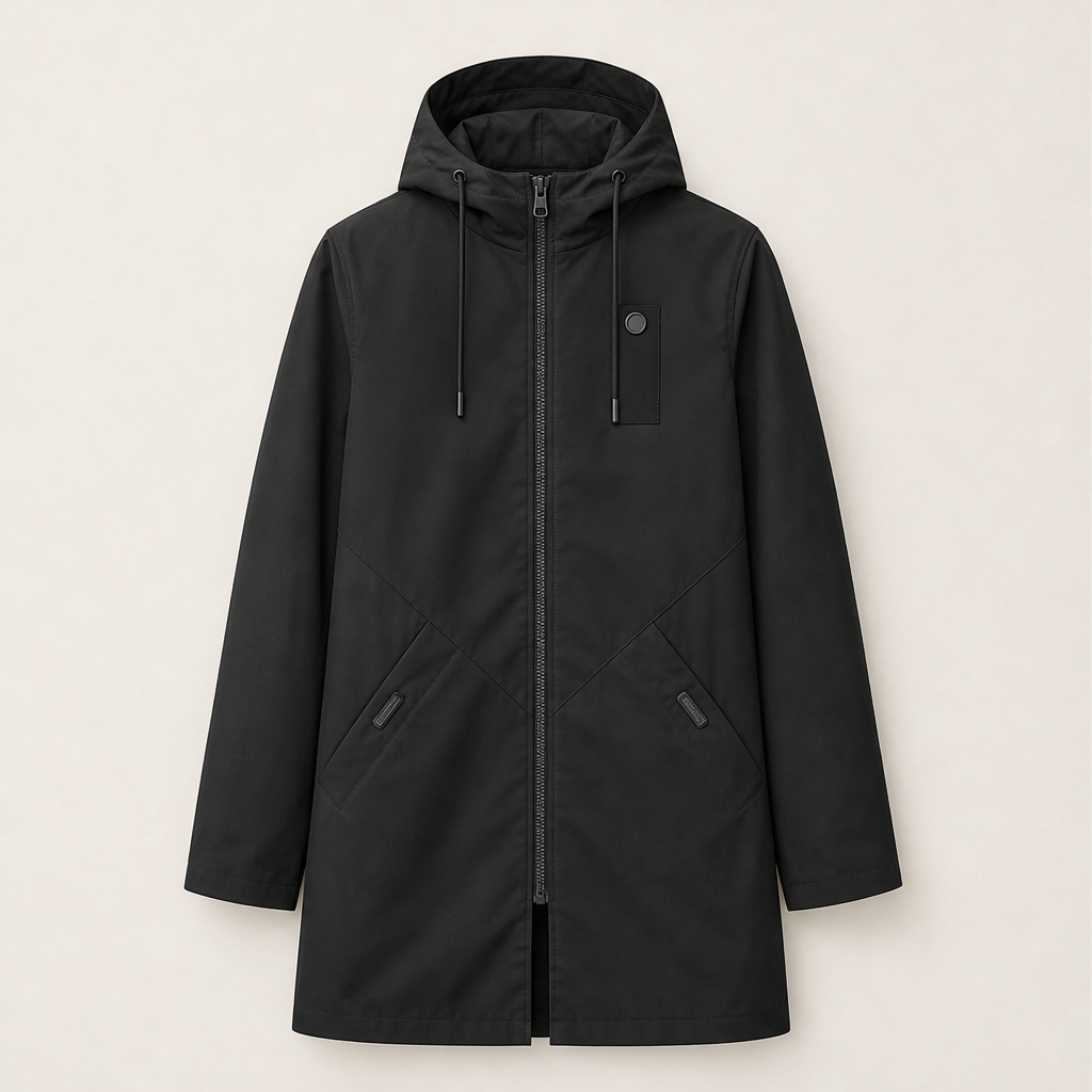 Zidoo – Trench Impermeabile con Cappuccio Midi Black
