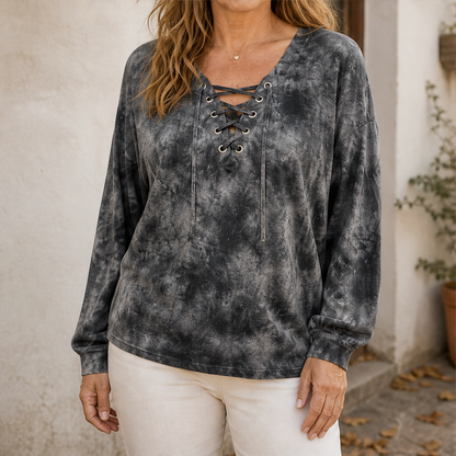 Velmara – Top Tie-Dye con Allacciatura a V Grey
