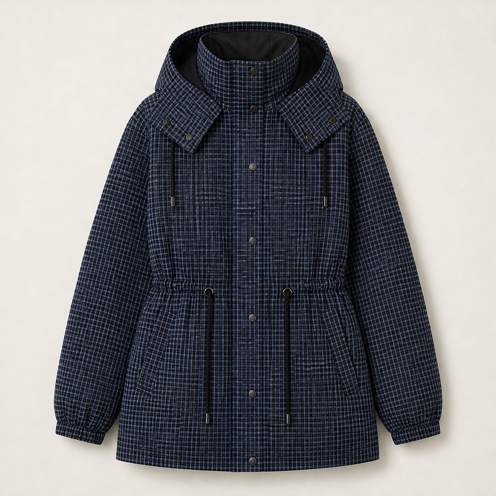 Covelia – Impermeabile Corto a Quadri Navy