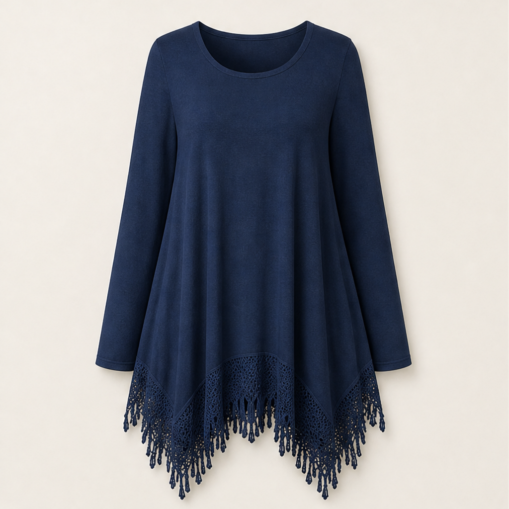 Velouna – Tunica Bohémien con Pizzo e Frange Navy