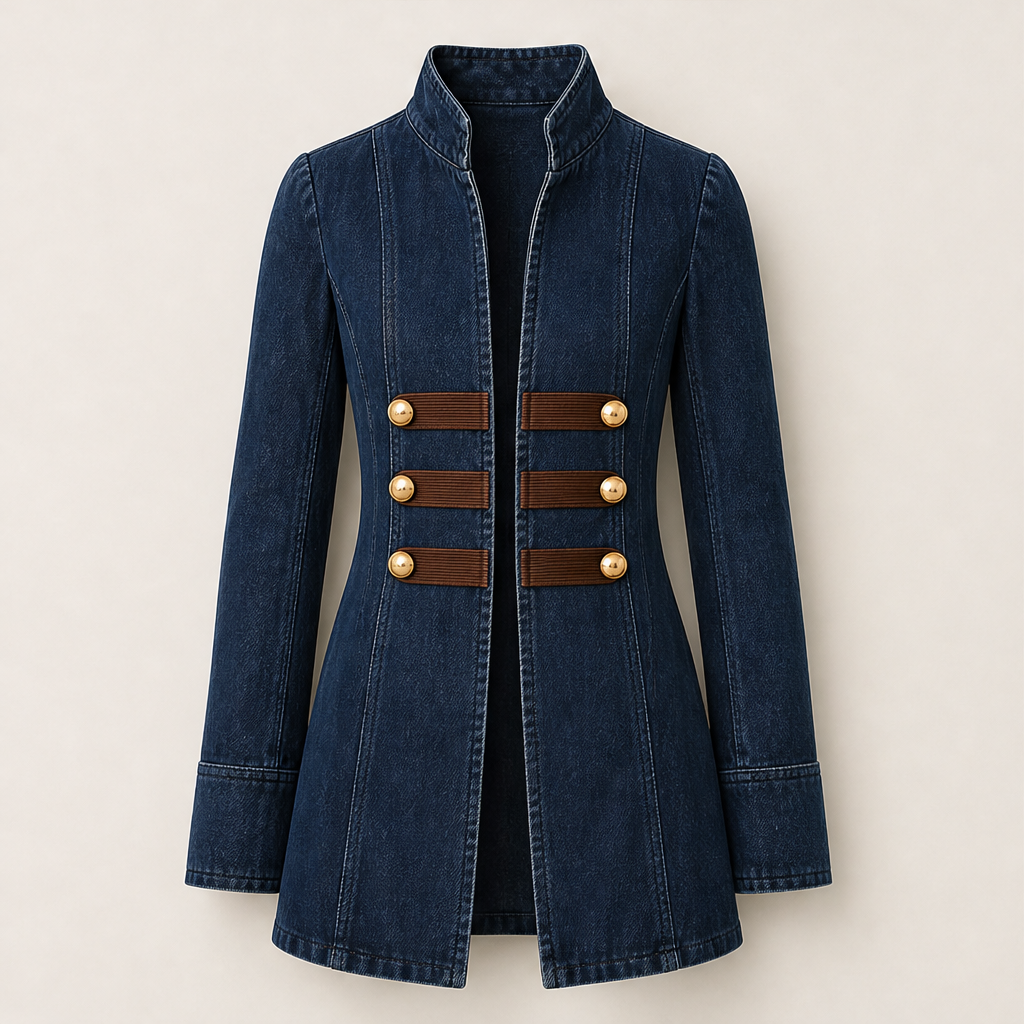 Varonne – Giacca Blazer Militare in Denim con Bottoni Dorati Navy