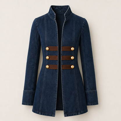 Varonne – Giacca Blazer Militare in Denim con Bottoni Dorati Navy