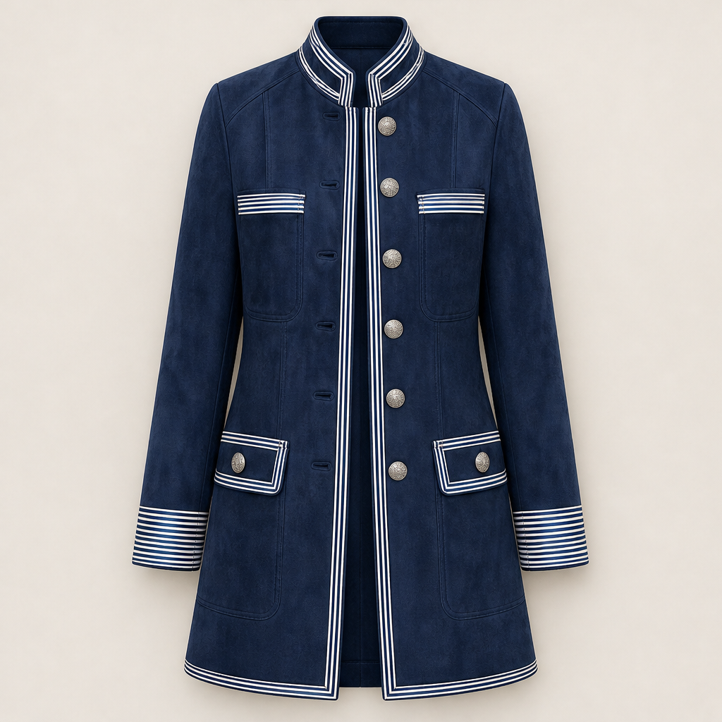 Vellonza – Cappotto Militare in Similscamosciato con Righe Navy