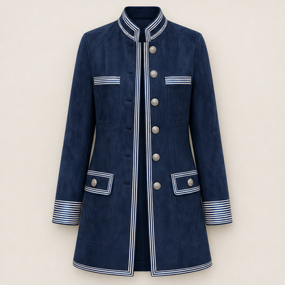 Vellonza – Cappotto Militare in Similscamosciato con Righe Navy