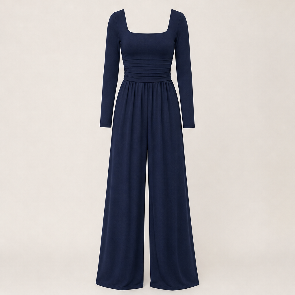Velmira – Tuta a Gamba Larga con Scollo Quadrato Navy