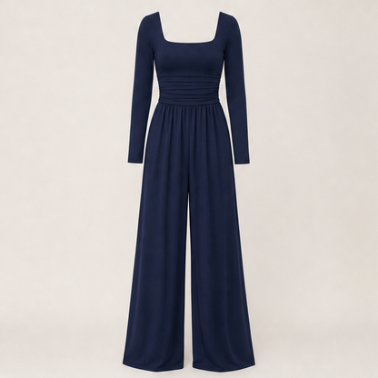 Velmira – Tuta a Gamba Larga con Scollo Quadrato Navy