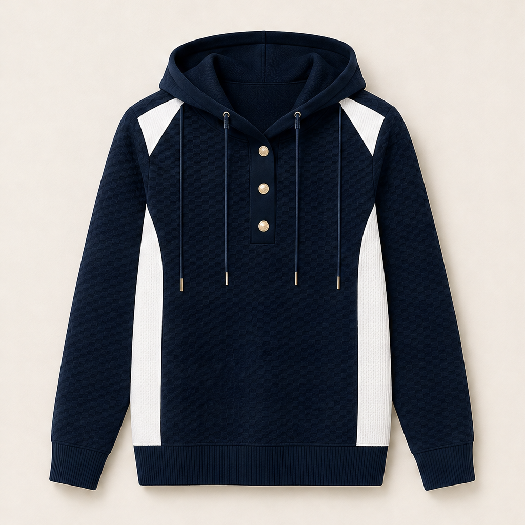 Leinea – Felpa con Cappuccio Color Block Testurizzata Navy
