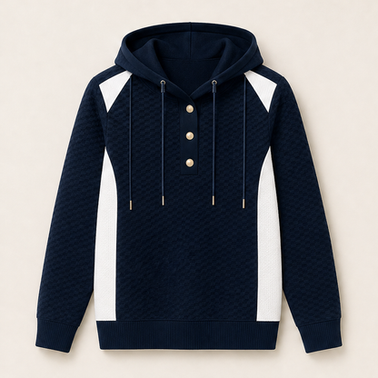 Leinea – Felpa con Cappuccio Color Block Testurizzata Navy