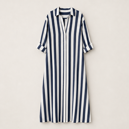Marielle – Abito Maxi a Righe Collo Camicia Navy