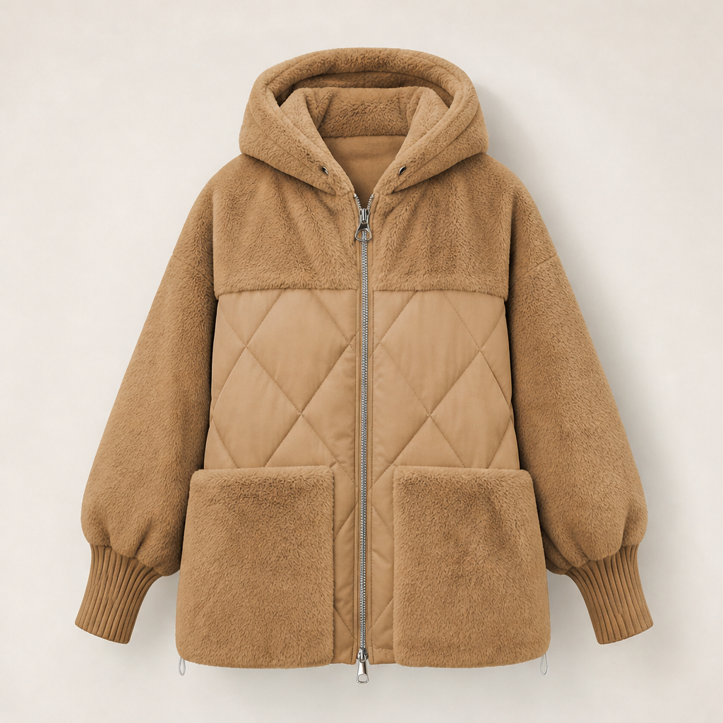Novarelli – Piumino Oversize con Cappuccio Patchwork Camel