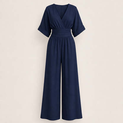 Venalia – Tuta Scollo a V Vita Alta Gamba Larga Navy
