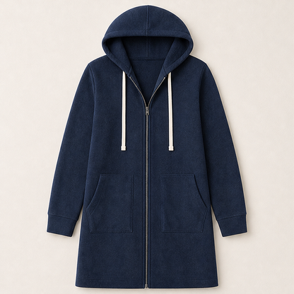 Felisora – Felpa Lunga con Cappuccio e Zip Navy