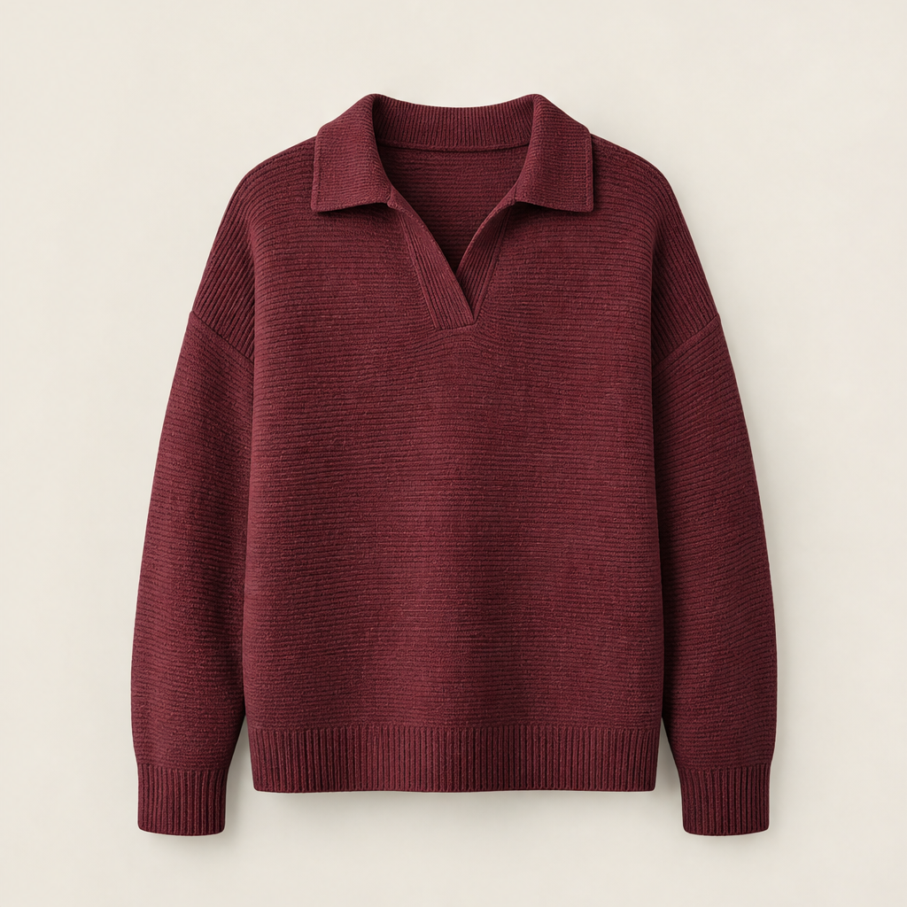 Novarello – Maglione Girocollo a Polo in Maglia Burgundy