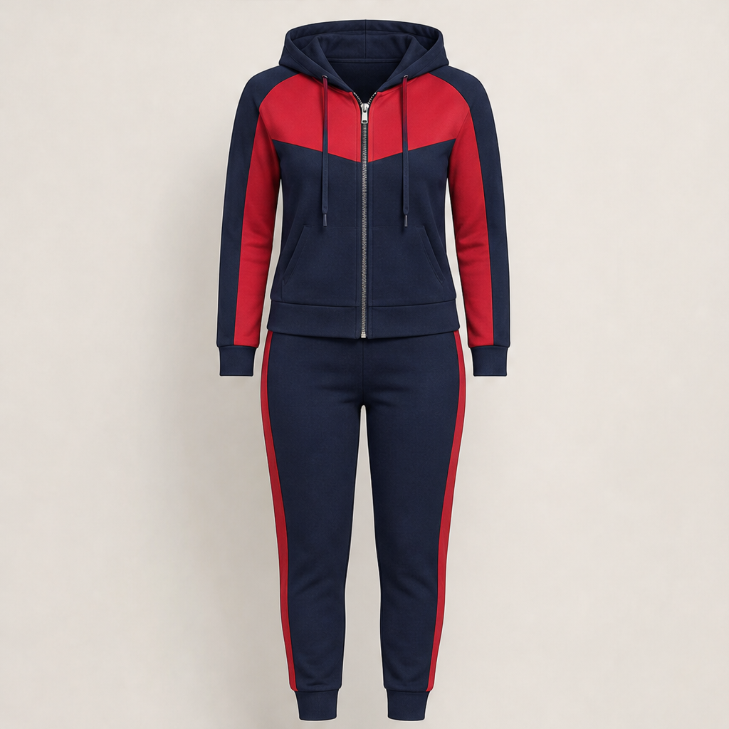 Vionera – Tuta Color Block Due Pezzi con Cappuccio Navy/Red