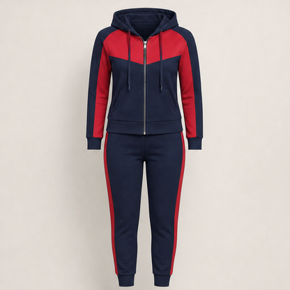 Vionera – Tuta Color Block Due Pezzi con Cappuccio Navy/Red