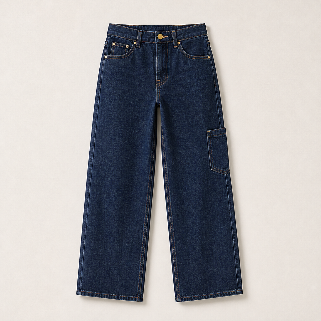 Varelio – Jeans Dritti a Vita Alta Comfort Navy