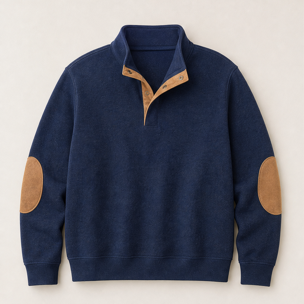 Kashyap – Felpa Collo Alto con Toppe ai Gomiti Navy
