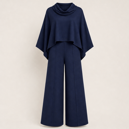 Velarosa – Completo Mantella Collo Alto e Pantaloni Palazzo Navy