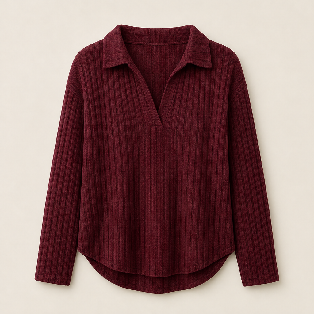 Novarino – Maglione a Costine con Scollo a V Burgundy